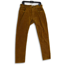 Mens Golden Brown Corduroy Flat Front Straight Leg Chino Pants Size 31x32
