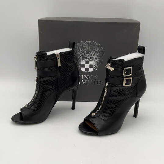 NIB Womens Kammie Black Leather Peep Toe Zipper Ankle Booties Size 6.5 M image number 3