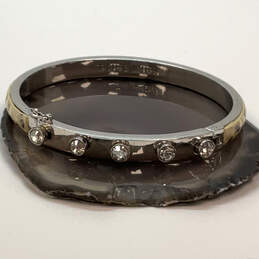 Designer Henri Bendel Silver-Tone Clear Rhinestone Hinged Bangle Bracelet