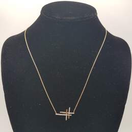 14k Gold Melee Diamond Double Cross Pendant Necklace 2.4g
