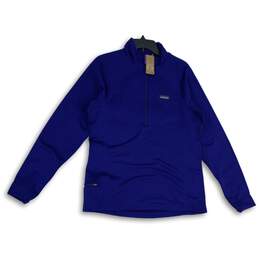 NWT Womens Blue Mock Neck 1/4 Zip Long Sleeve Fleece Jacket Size Large