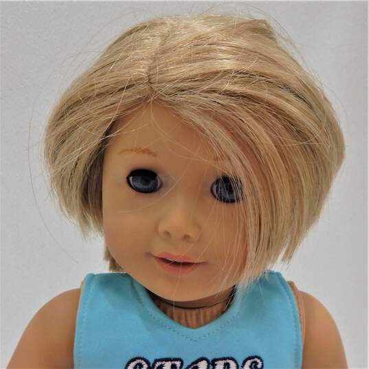 2014 American Girl Doll W/ Blue Eyes Star Earrings Cheerleader Dress image number 6