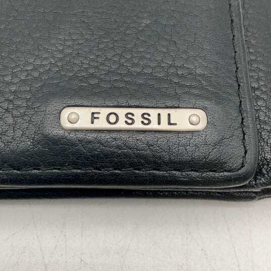 Fossil Mens Black Leather Card Holder Multiple Slip Pocket Trifold Wallet image number 5
