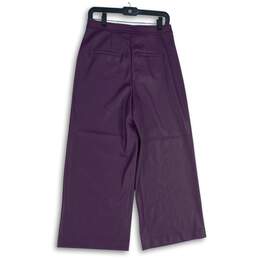 Avec Les Filles Womens Purple Leather Zipper Wide Leg Ankle Pants Size 8 alternative image