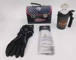 Harley Davidson Black Leather Windshielder Gloves SZ S & Armband w/ Tin & Cup