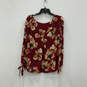 NWT Womens Red Floral Slit Sleeve Scoop Neck Pullover Blouse Top Size L image number 2