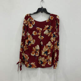 NWT Womens Red Floral Slit Sleeve Scoop Neck Pullover Blouse Top Size L alternative image