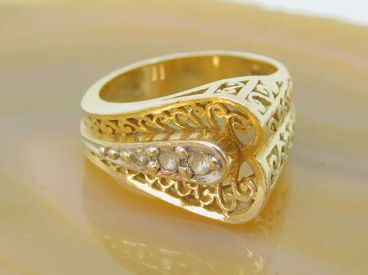 Elegant 14K Yellow Gold Clear Quartz Accent Scrolled Ring 5.0g image number 2