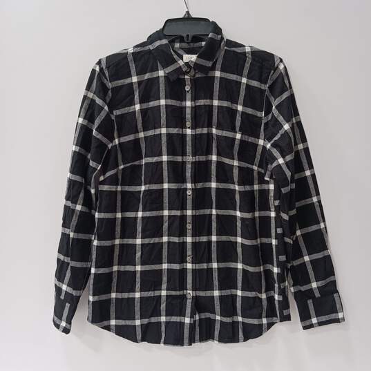 J. Crew Women's Black & White Windowpane Soft Cotton Plaid Button Up Shirt Size PM NWT image number 1