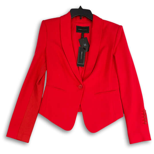 NWT Womens Red Shawl Collar Single Breasted One Button Blazer Size Small image number 1