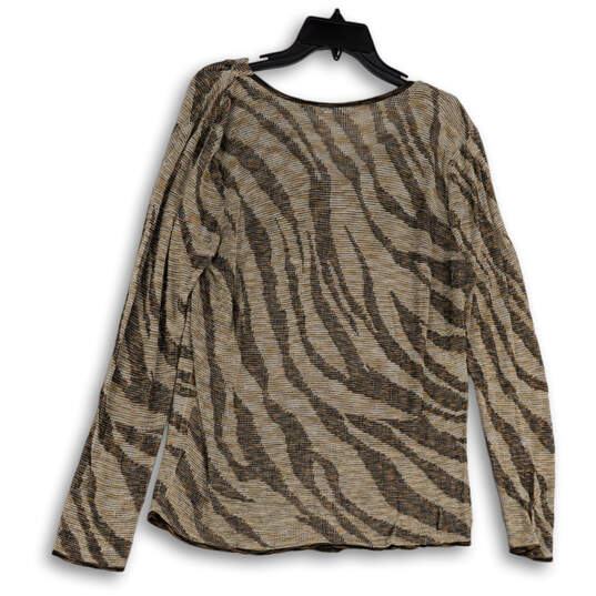 Womens Brown Animal Print Long Sleeve Knitted V-Neck Blouse Top Size XL image number 2