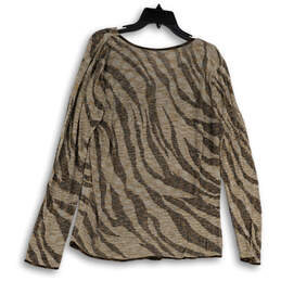 Womens Brown Animal Print Long Sleeve Knitted V-Neck Blouse Top Size XL alternative image