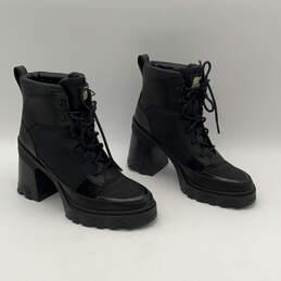 Womens Brex Black Round Toe Block Heel Lace-Up Ankle Combat Boots Size 8
