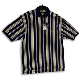 NWT Womens Blue Tan Striped Short Sleeve Collared Golf Polo Shirt Size L