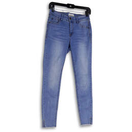 Womens Blue Denim Mid Wash Stretch Pockets Skinny Leg Jeans Size 2/25