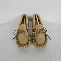 MinneTonka Tan Leather Laced Softsole Shoes
