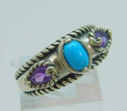 Carolyn Pollack Sterling Silver Amethyst Turquoise Rope Detail Ring 6.2g
