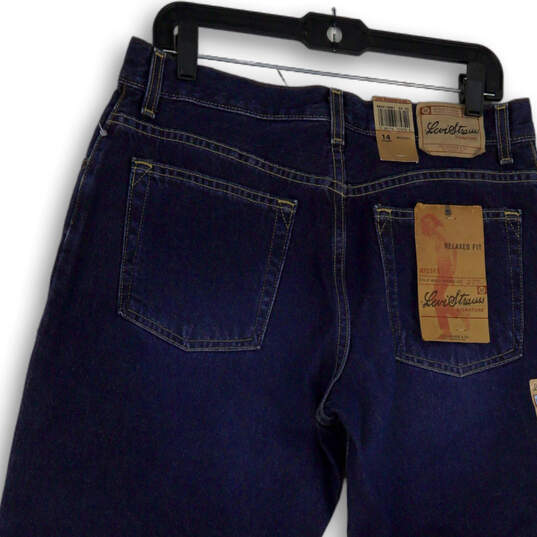NWT Womens Blue Denim Pockets Relaxed Fit Tapered Leg Jeans Size 14 Short image number 4