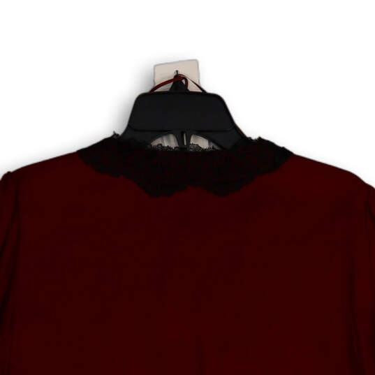 NWT Womens Black Red Front Tie Long Sleeve Blouse Top Size Large image number 4