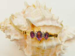 14K Yellow Gold Marquise Amethyst Diamond Accent Herringbone Chain Bracelet 3.9g