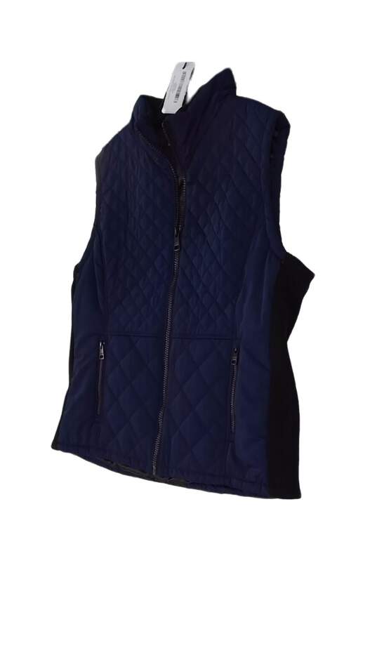 Womens Blue Sleeveless Pockets Full Zip Puffer Vest Jacket Size XXL image number 2