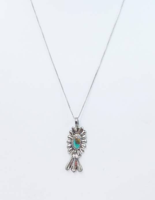 Artisan Sterling Silver Southwestern Style Turquoise Pendant Necklace & Braided Cuff Bracelet 28.6g image number 2
