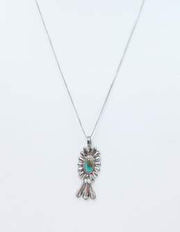 Artisan Sterling Silver Southwestern Style Turquoise Pendant Necklace & Braided Cuff Bracelet 28.6g alternative image