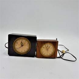 2 Vintage General Electric Clocks 7H162 Wood & 8H58 Bakelite Household Timer Clock