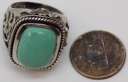 Artisan India 925 Faux Turquoise Rectangle Cabochon Flowers Overlay Chunky Ring 13.7g image number 2