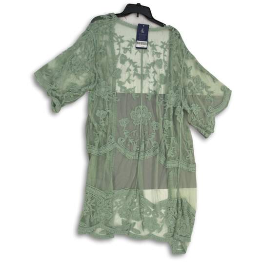NWT Anna-Kaci Womens Green Mesh Lace Kimono Sleeve Open Front Cardigan One Size image number 2