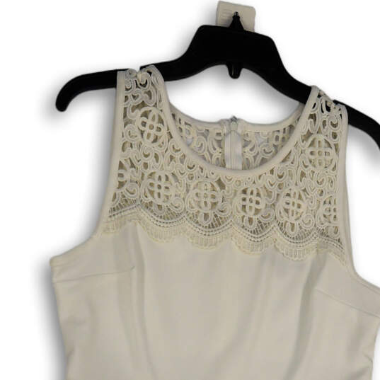 NWT Womens White Lace Sleeveless Round Neck Back Zip Mini Dress Size Large image number 3