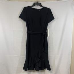 Women's Black Calvin Klein Belted Ruffled Sheath Dress, Sz. 4
