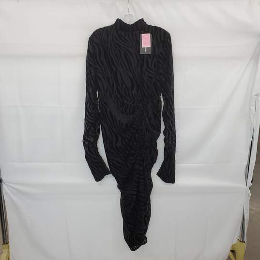 Pretty Little Thing Black Zebra Devore High Neck Draped Midi Dress WM Size 12 NWT image number 1