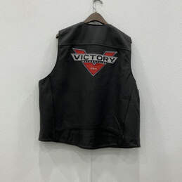 Mens Black Leather Sleeveless Zipper Pocket Motorcycle Vest Size 3XL alternative image