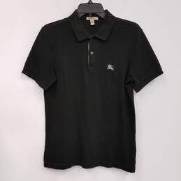 Mens Black Cotton Short Sleeve Collared Casual Polo Shirt Size Small