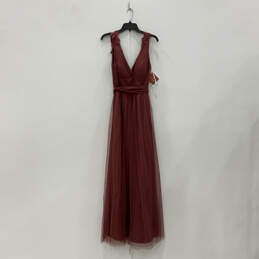 NWT Womens Red Lace Trim Sleeveless Belted Back Zip Wedding Maxi Dress Sz 6