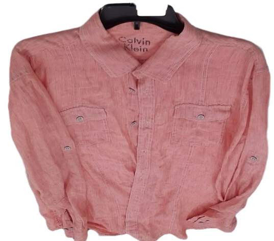 Mens Pink Long Sleeve Button Down Collared Dress Shirt Size XL image number 2