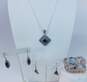Artisan 925 Onyx Square Pendant Necklace Marquise Cabochon & Inlay Granulated Drop Earrings & Band Ring 29g image number 1