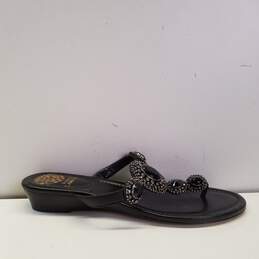 Vince Camuto Black Leather Jeweled Rhinestone T Strap Sandals Flip Flops Shoes Women's Size 8.5 M