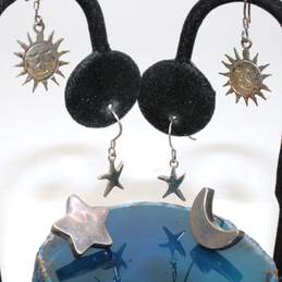 Bundle Of 3 Sterling Silver Sun, Moon, And Stars Earrings - 6.7g alternative image