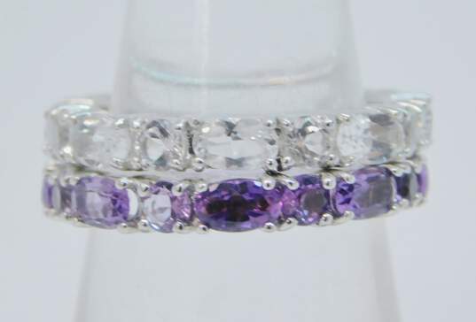 Sterling Silver White Sapphire & Amethyst Eternity Band Rings 5.8g image number 2