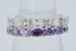 Sterling Silver White Sapphire & Amethyst Eternity Band Rings 5.8g alternative image