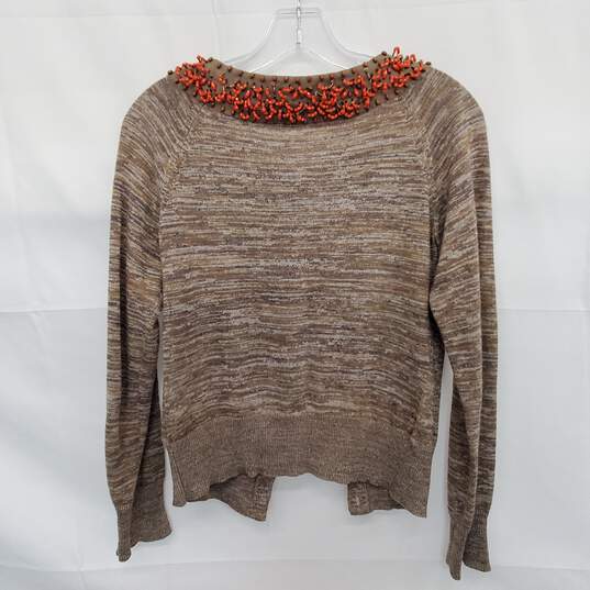 Moth Anthropologie Brown & Orange Bead Embellished Cardigan Sweater Size S image number 2