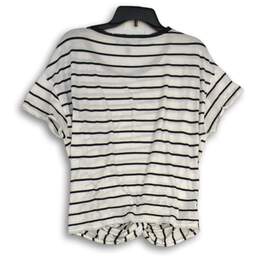 White House Black Market Womens Black White Striped Short Sleeve Blouse Top Sz L alternative image