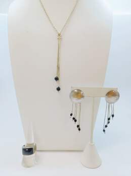 Sterling Silver Onyx & Black Crystal Modernist Jewelry 30.5g