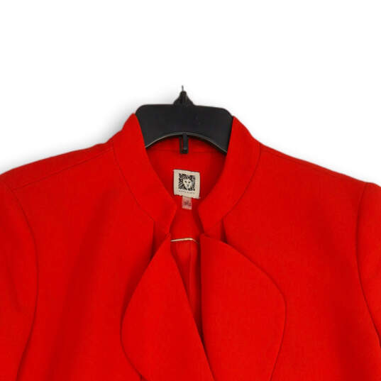 Womens Red Spread Collar Casual Long Sleeve Open Front Jacket Size 16 image number 3