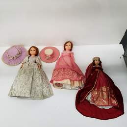 Vintage Large Plastic Dolls Mixed Lot w/ 15 Inch Queen & 2x 18 Inch Victorian Dress Dolls