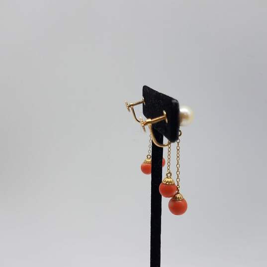 Antique 14k Gold FW Pearl & Coral Screw Back Earrings 4.8g image number 3