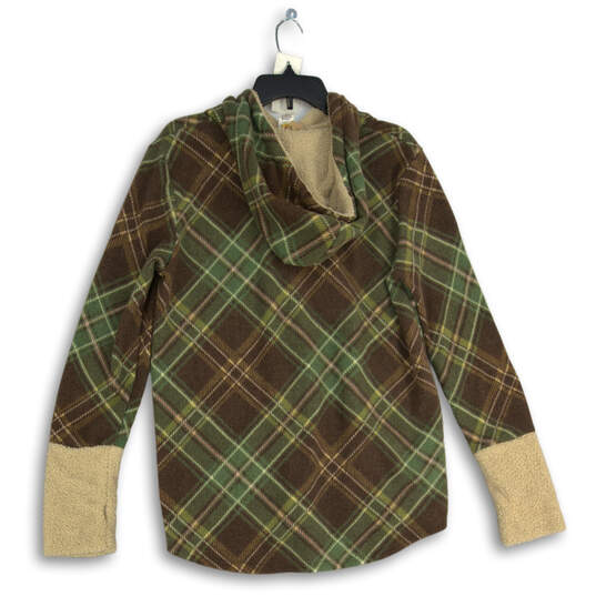 Womens Green Plaid Drawstring Long Sleeve Pullover Hoodie Size XL image number 2