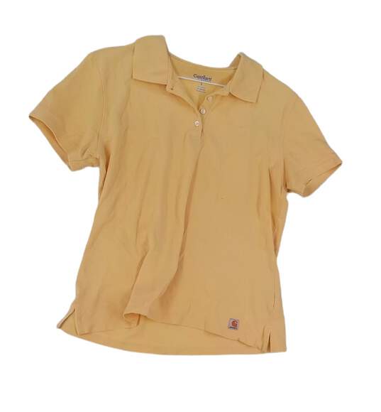 Womens Yellow Short Sleeve Collared Casual Polo T Shirt Size Large image number 1